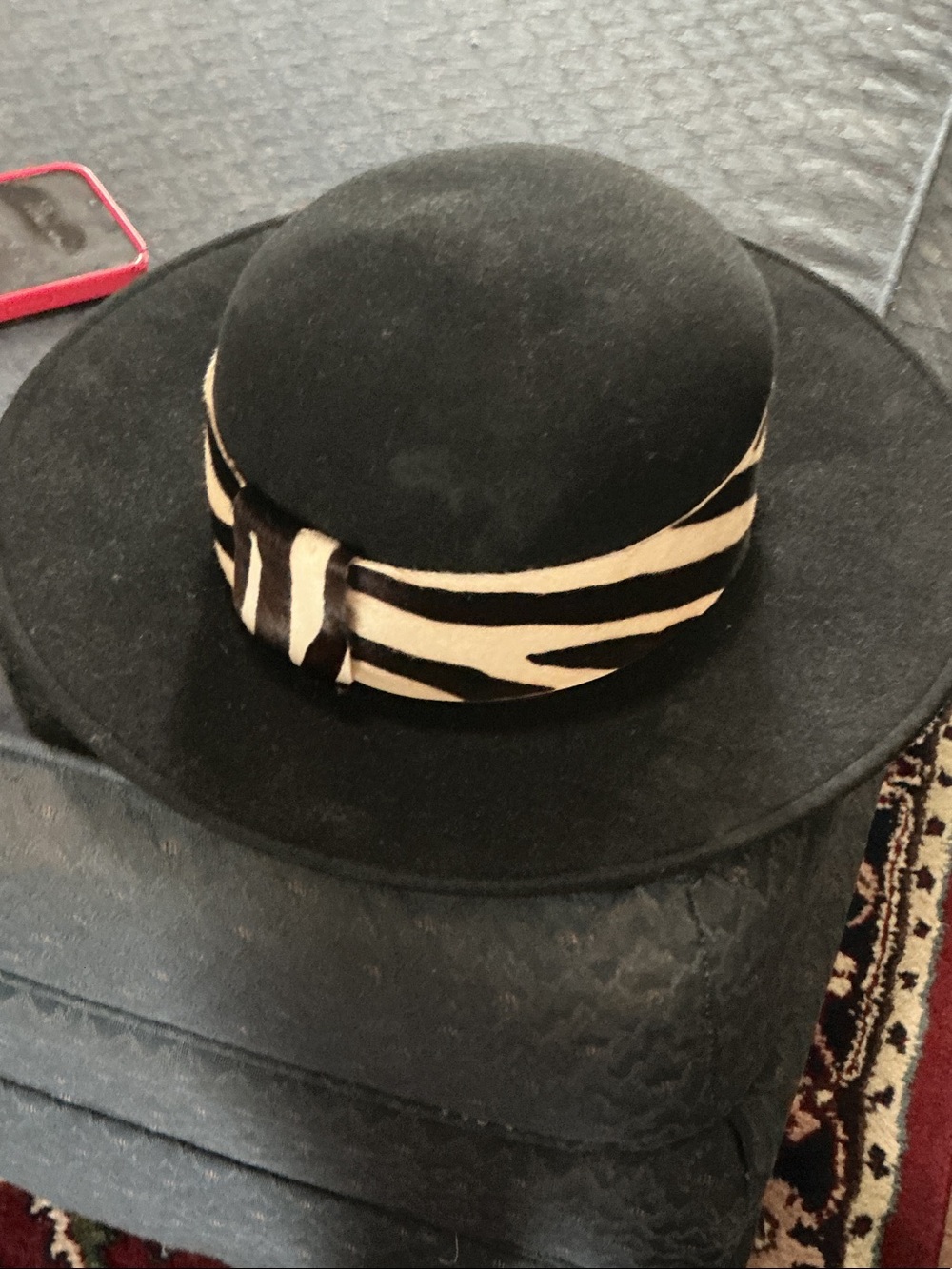 Black Wide-Brim Hat with Zebra-Print Band